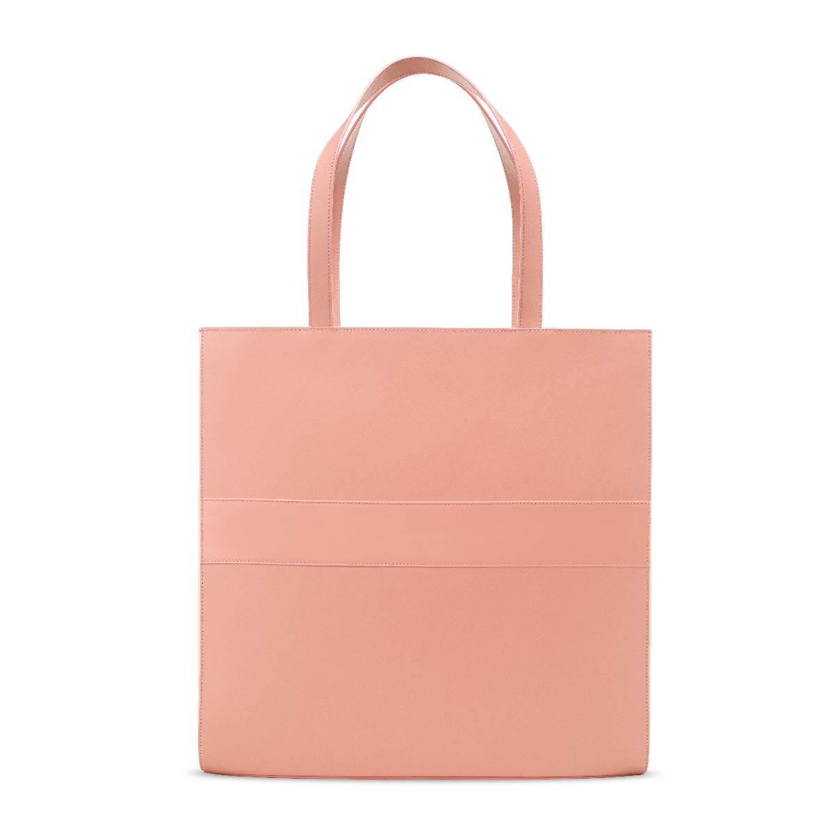 The Tote in Pink + Cream, with top handles, back view.